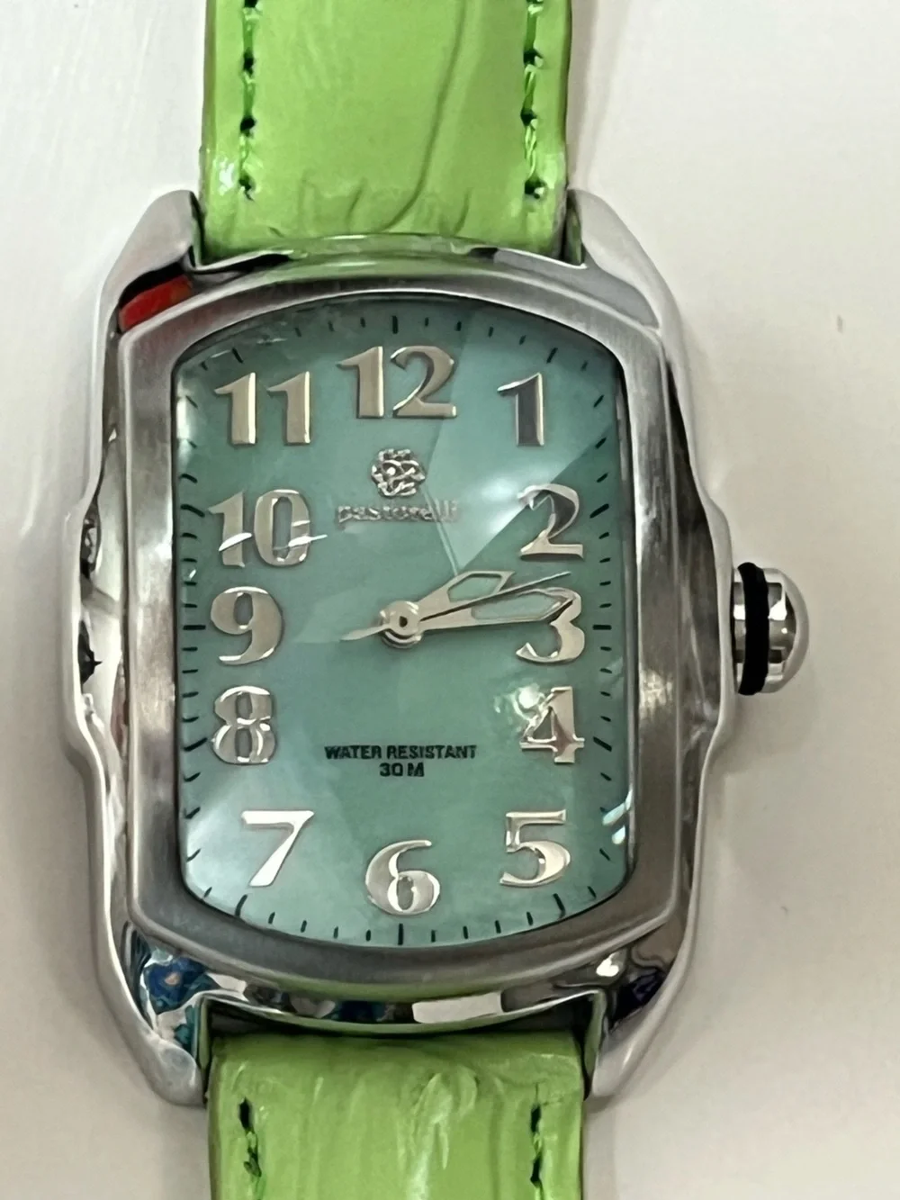 Pastorelli Ladies' Quartz Analog Stainless Steel Watch with Lime Leather Strap